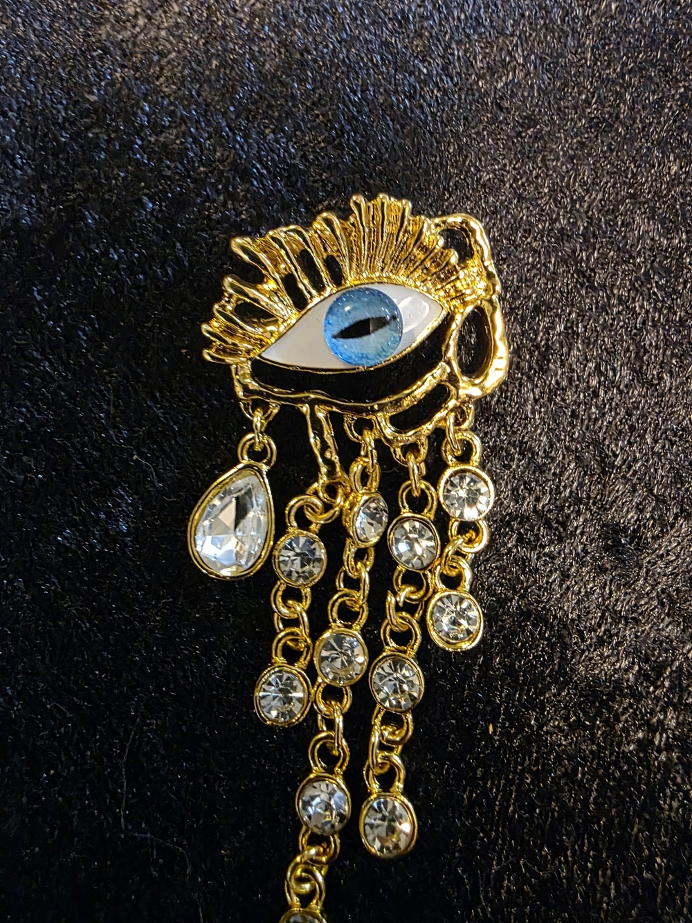 Gold-Tone Blue Eye Dangle Brooch Pin